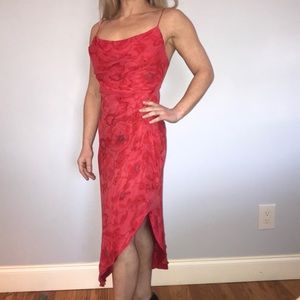 Kay Unger Silk Asymmetrical Hem floral Dress Ruched gown beaded straps vintage